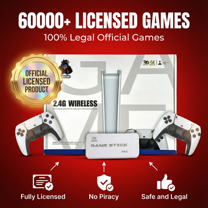 Nuvoria™ Retro Game Stick Pro 60,000+ Classic Games + 2 Free Wireless Controllers | Plug Into Any TV & Play Instantly