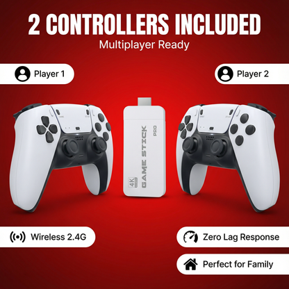 Nuvoria™ Retro Game Stick Pro 60,000+ Classic Games + 2 Free Wireless Controllers | Plug Into Any TV & Play Instantly