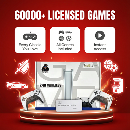 Nuvoria™ Retro Game Stick Pro 60,000+ Classic Games + 2 Free Wireless Controllers | Plug Into Any TV & Play Instantly