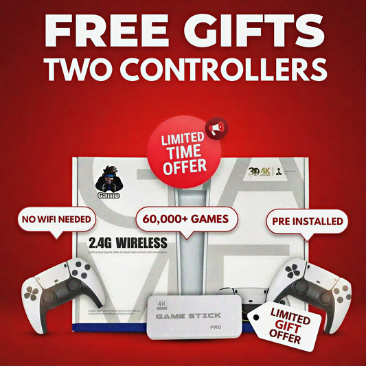 Nuvoria™ Retro Game Stick 60,000+ Classic Games + 2 Wireless Controllers | Plug Into Any TV & Play Instantly